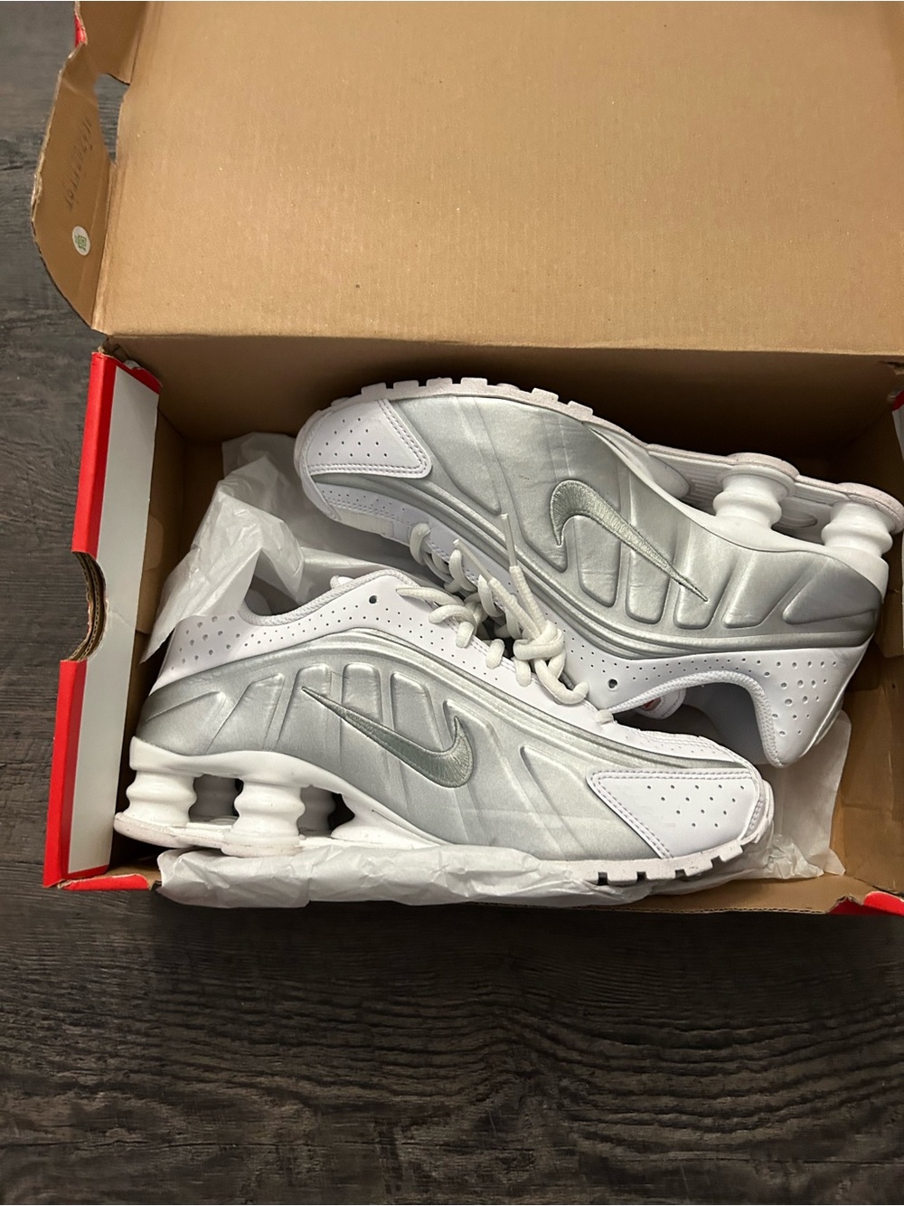 NIKE Silver & White Shox Sneakers (GS)